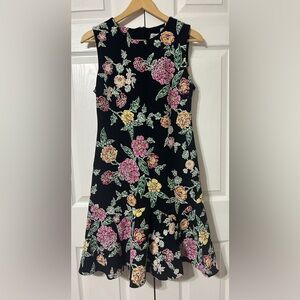 Shelby & Palmer Black Floral Sleeveless Dress Ruffle Hem Size 8